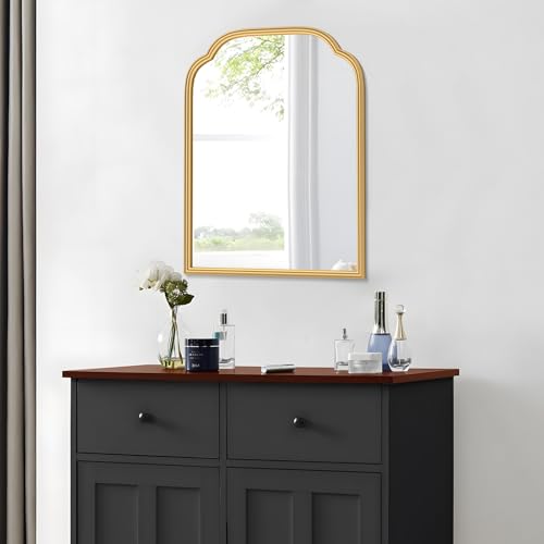Ferytange 18X24 Inch Gold Mirror for Wall with Metal Frame Rectangular Rounded Bathroom Vanity Mirror Anti-Rust, Hangs (Gold 18" x 24")