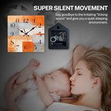 ArtSocket Wooden Wall Clock Silent Non-Ticking, Abstract Orange Grey Geometric Minimalist Checkered Square Rustic Wall Clocks Decor for Home Kitchen Living Room Office, Battery Operated(12 Inch)