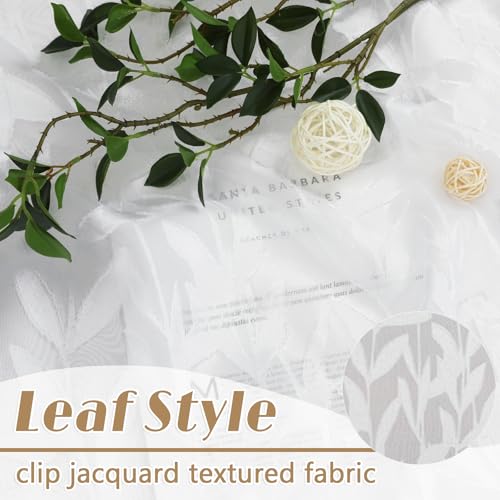 Gwine White Sheer Curtains 63 Inch Length 2 Panels Set, Light Filtering Leaf Jacquard Textured Soft Airy Living Room Bedroom Curtains, Elegant Rod Pocket Farmhouse Curtain, 42Wx63L Inches, 2PCS