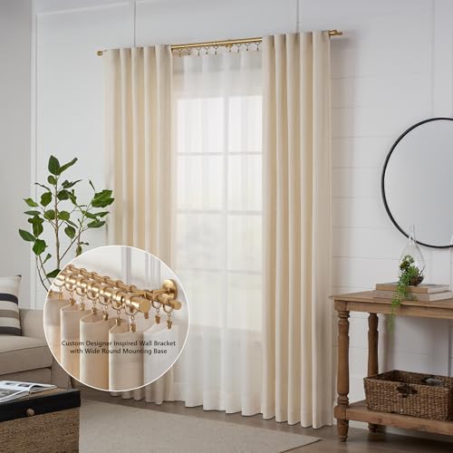 MODE Cambria Designer Series - Premium 8 foot Custom Double Curtain Rod - 1-1/8 inch Large Diameter - Non-Adjustable for a Seamless Look - Premium Designer Brackets and End Caps - Brushed Gold Finish