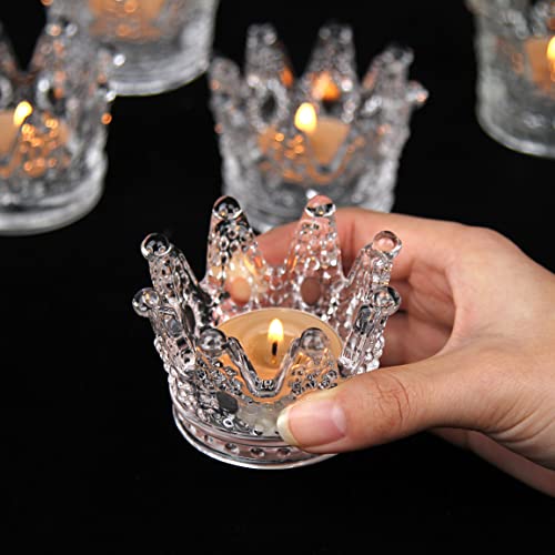 Vixdonos Crown Glass Tealight Candle Holder Set of 12 Clear Votive Candle Holders for Wedding, Party and Home Decor