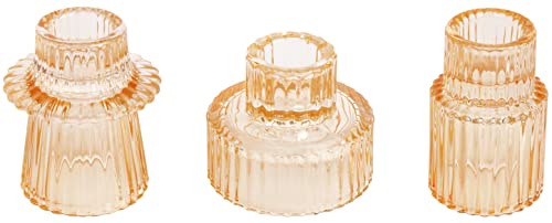 Vixdonos Glass Candlestick Holders Tealight Candle Holders for Table Centerpieces, Wedding Decor and Dinner Party (3 Pcs, Yellow)
