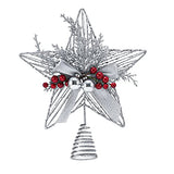 Ornativity Silver Star Tree Topper - Christmas Glitter Silver Star Xmas Holiday Decor Tree Top Decoration with Silver Bells and Mistletoe and Holly Red Berries 11.5"