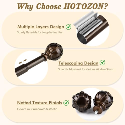 Bronze Curtain Rods 2 Pack, HOTOZON Curtain Rods for window 32 to 58 Inch, New Splicing Window Rod for Windows, 3/4 Inch Single Drapery Rod with Netted Finials