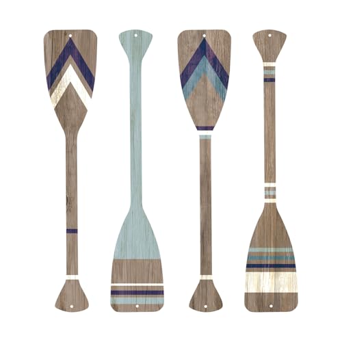 ESTART 4 Pcs Metal Paddle Home Wall Decor Nautical Canoe Oar Wall Art Decor Vintage Ornaments Hanging Wall Sculpture Indoor Outdoor for Ocean Lovers Bathroom Bedroom Home Decoration (Light Gray)