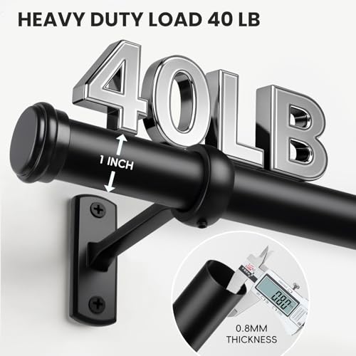 Black Curtain Rod 72-144 Inch, 1" Diameter Curtain Rods for Windows, Heavy Duty Long Drapery Rod with Brackets for Bedroom, Living Room, Kitchen, Patio