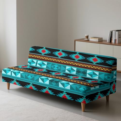 Western Aztec Futon Slipcover Aesthetic Armless Sofa Cover Washable Couch Slipcover Modern Home Decor Couch Covers for Sofa Furniture Protector
