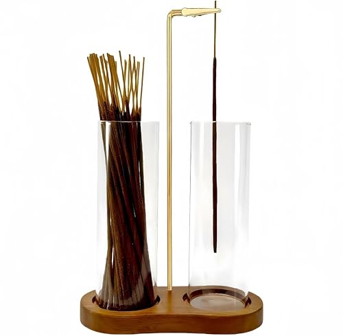Incense Holder, Hang Upside Down Incense Sticks Burner Holder Storage with Glass Ash Catcher,Ideal Gift (Brown)