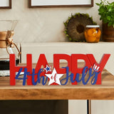 COCHIE Wooden Happy 4th of July Sign, Fourth of July Decorations for Home, Office, Shelf, Mantel, Indoor, Wood Patriotic Decor, Red Blue and White Table Top Centerpiece Party Decoration (Patriotic)