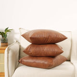 12X20 Inch Brown Faux Leather Throw Pillow Covers Set of 2 Modern Farmhouse Solid Outdoor Lumbar Boho Cognac Pillow Covers for Room Couch Living Bedroom Bed Sofa Decorative