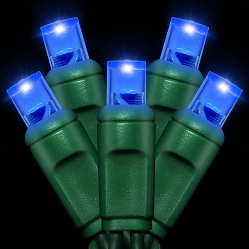 25ft 50 Counts Blue LED Christmas Lights - Commercial Grade Christmas Lights Outdoor Waterproof,LED Lights 5mm Wide Angle Green Wire, Xmas Tree Lights, IP65, UL