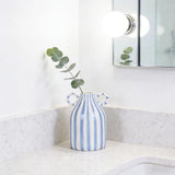 Ceramic Blue and White Striped Vase with Handle, Modern Minimalist Coastal Decor Home for Centerpieces for Tables, Kitchen Office, Bookshelf, Bedroom Aesthetic Decor (A)