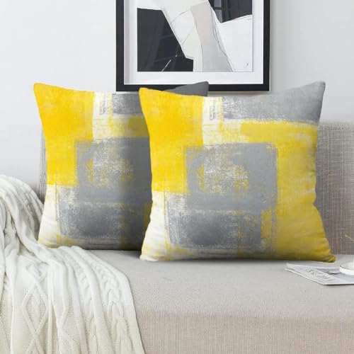 Throw Pillow Covers for Couch, 20x20 Inch, 2 Pack, Grey Yellow