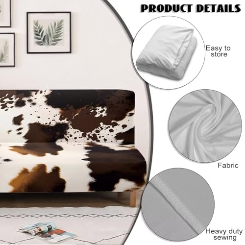 Brown Cow Print Futon Cover with Elastic Bottom,Soft Couch Cover Stretch Futon Slipcover Armless Futon Bed Cover Furniture Cover for Living Room Home Decoration