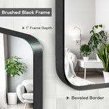 Wall Mount Mirror for Bathroom, Brushed Black Metal Framed Rounded Corner Rectangular Vanity Mirror (24" x 36", Black)