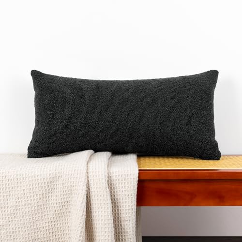 Boucle Lumbar Pillow Cover 14x24 inch Black