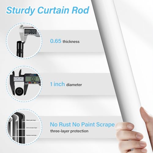 Long Curtain Rod for Windows 144 Inch - 1 inch Heavy Duty White Curtain Rods with 4 Brackets for Living Room Sliding Glass Door Outdoor, Adjustable Threaded Sections