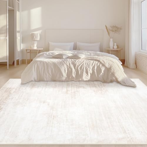 Area Rugs 6x9 Living Room: Washable Rug Modern Abstract Large Rug Soft Non Slip Neutral Rugs Stain Resistant Indoor Carpet for Bedroom Kitchen Dining Room Table Nursery Home Office Rugs(Beige,6'x9')
