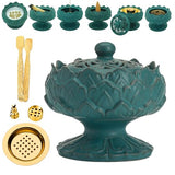 Ceramic Incense Burner for Frankincense, Bakhoor, Charcoal, Stick, Powder, Cone, Coil, and Tower Incense - Accessories for Meditation and Aromatherapy with Tweezers