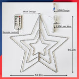 250 Anniversary Patriotic Decorations, Red White and Blue Memorial Day Decor Star Lights, Timer 14.2In Iron Frame 70Led Fairy Star Lights, 8 Mode with Remote Window Wall Silhouette for Home
