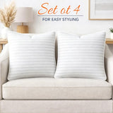 Yettbea 18x18 Inches Pillow Inserts Set of 4- Premium Soft Down Alternative Fill, Decorative Throw Pillows for Couch, Bed & Sofa, Supportive White Striped Bedroom Pillow Forms