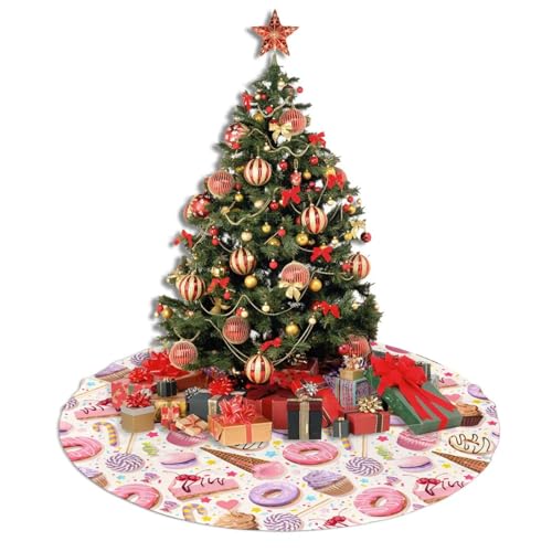Lollipop Candy Macaroon Cupcake Christmas Tree Skirt 36" for Xmas Halloween New Year Holiday Party Home Tree Mat Decor Ornaments Decoration