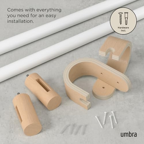 Umbra Bellwood Curtain Rod for Window Drapery, Adjustable Length 42" to 120", Set Includes Finials and Mounting Hardware, White/Natural