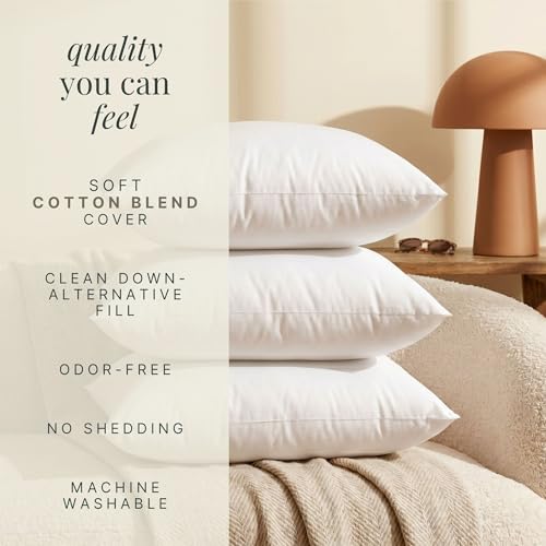 Hearth & Harbor 22x22 Pillow Inserts Set of 2 – Square Throw Pillow Insert for Bed, Sofa & Couch – Soft, Fluffy & Supportive White Decorative Cushion Insert