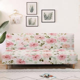 Futon Cover Pink Floral Armless Sofa Cover Stretch Futon Slipcovers for Home Decor Washable Furniture Protector Covers with Elastic Bottom