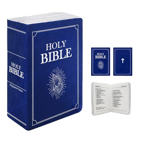 The Holy Bible Pillow Plush- Book Shape, Openable, Cozy Faith Bible Pillow Christian Bible Verse Pillow (Blue)
