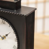 Vintage Mantel Clock, Large Rustic Distressed Metal Table Clock with Handle, Silent Non-Ticking Quartz Movement, Antique Brown Fireplace Shelf Desk Clock for Living Room Bedroom Office
