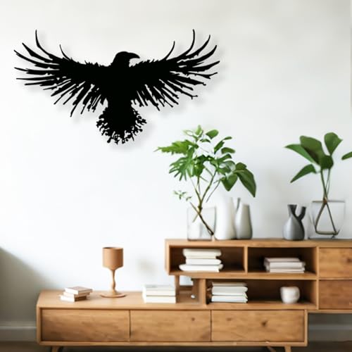Yuzhuo Metal Viking Raven Wall Art Norse Mythology Crow Wall Decor with Gothic Metal Wall Sculpture Suitable for Living Room Bedroom Indoor Outdoor Garden Home