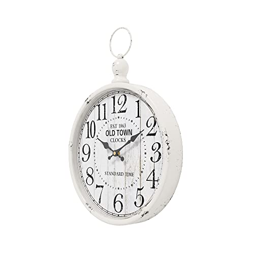 Menterry Retro Round Wall Clock. White Vintage Antique Style. Battery Operated Silent Wall Clocks for Farmhouse,Bathroom,Kitchen,Bedroom,Office, (11.8" H x 9.3" W)