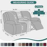 Ruaozz Loveseat Recliner Covers with Console, 4-Pieces Recliner Sofa Covers Stretch Jacquard Reclining Couch Covers with Pockets Furniture Protector with Elastic Straps Bottom (Chocolate)