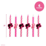 Barbie™ Birthday Cake Candles | 6 Birthday Candles for Cake Decorations, Pink Stripe Candles, Cake Toppers for Barbie Party