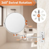 8 inch Wall Mounted Makeup Mirror, 1X/10X Magnifying Double-Sided Wall Mount Shaving Mirror (Close-Up 10X) with Extendable Arm, 360° Swivel for Bathroom Vanity, Chrome (No Light)