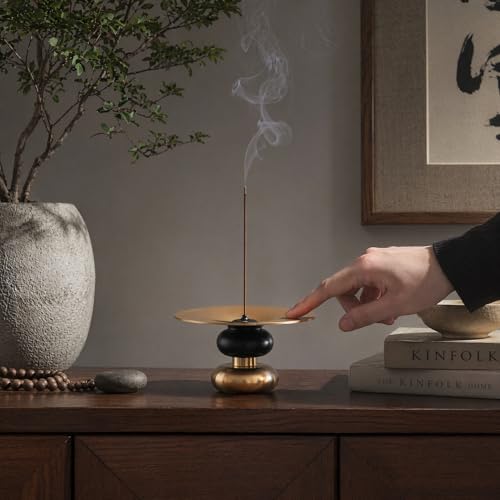 Brass Metal Incense Holder - One - Press Eject for Meditation, Yoga & Home Decor (Golden, Round)