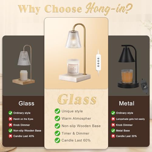 Hong-in Modern Gold and Marble Candle Warmer Lamp with Textured Glass Shade, Elegant Candle Lamp for Bedroom Living Room Kitchen, Luxury Home Decor Accent Lamp,Birthday Gift for Women