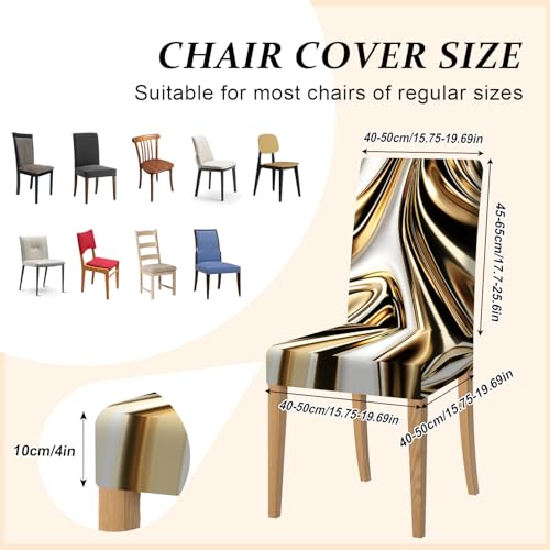 FOREVER QUEEN Black Gold Chair Covers Set of 4, Flower Design Stretch Dining Chair Slipcovers Washable Universal Seat Protectors for Kitchen, Banquet, Party