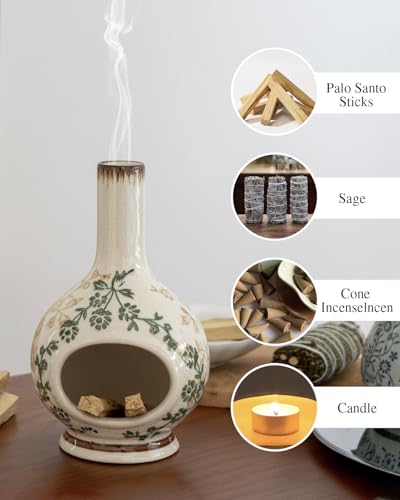 Handmade Ceramic Incense Holder，Stick & Backflow - Sage Holder for Burning ，Meditation Accessories，Easily Grab All Incense Ash (Green and Beige)