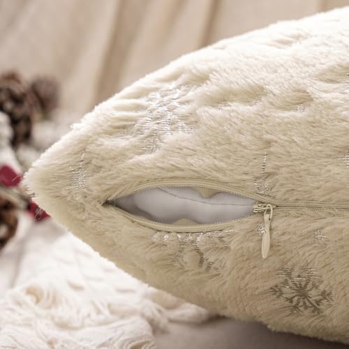 MIULEE Christmas Decorations Pillow Covers 20x20 Beige Silver Snowflake