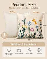 Embroidered Throw Pillow Cover 18x18 Inch, Flower Bird