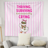 WNAGT Preppy Pink Goose Tapestry Wall Hanging 50x60 Inch | Inspirational Quote Funny Goose Pink White Striped Wall Tapestry for Girls Bedroom Dorm Home Office Decor