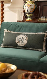 ISAENNE Design Linen Chinoiserie Lumbar Throw Pillow Covers 12"x28", Farmhouse Cushion Covers with Yellow Floral Birds Pattern Decoration Pillowcases for Bed,Living Room,Outdoor,Car