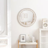 24" Round Mirror Farmhouse Wooden Frame Circle Mirrors, Rustic Decorative Distressed Wall Mounted Mirror for Bathroom, Bedroom, Living Room, Entryway, Fireplace, Hall