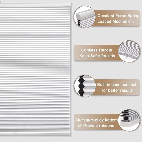 MYshade Cordless Blackout Cellular Shades, 1.5" Honeycomb Window Blinds for Bedroom & Nursery, Thermal Insulated, Noise Reducing, Privacy Shades, Inside or Outside Mount (35" W x 64" H, White)