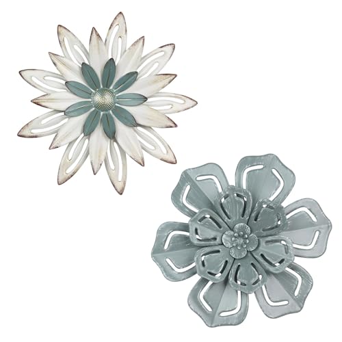 hogardeck Metal Flower Wall Decor, 2 PCS 11" Metal Farmhouse Wall Decor, Floral Metal Wall Art for Indoor Outdoor, Boho Wall Decor for Bathroom, Living Room, Kitchen, Bedroom, Porch, Garden, Yard
