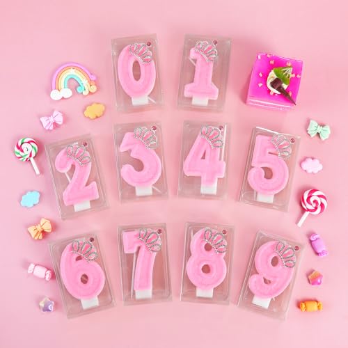 Pink Birthday Candle Crown Number 4 Candles Cake Candle,Pink Birthday Cake Topper Cupcake Decorations Party Decor for Girls and Women Anniversary Celebrations Supplies Favors