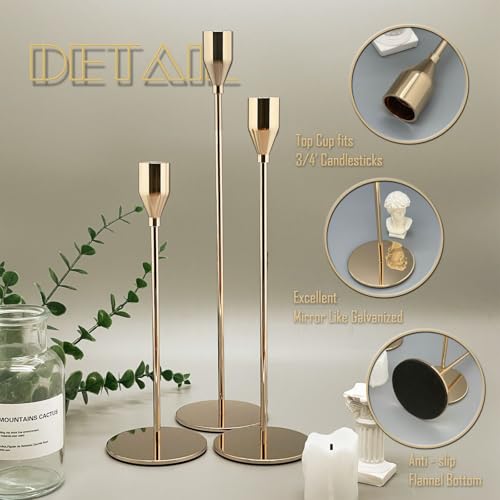 6Pcs French Gold Candlestick Holders Set Fit 3/4" Tall Taper Candle Home Decorative Table Centerpieces for Family Dinning, Party Decoration