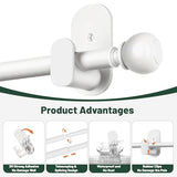 USFOOK Curtain Rods No Drilling 32 to 58 Inches, 5/8 Inch No Drill Curtain Rods for Windows with 3M Adhesive Brackets, Renter Friendly Drapery Pole with White Round Finials